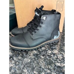 Territory Mens Black Leather Boots Pine Tree Graphic Cap Toe Lace Up Size‎ 10